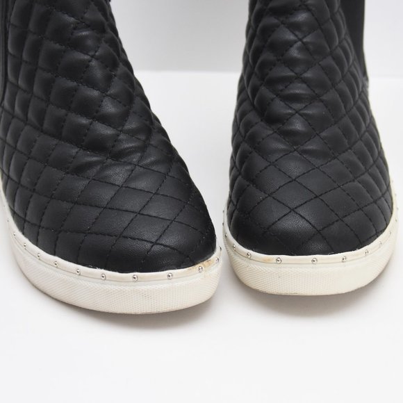 Steve Madden Black Quilted High Top Sneaker JQUEST Zip Closure Girls Size 4 - Picture 7 of 8